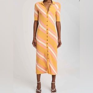 Derek Lam Aureli Striped Knit Midi Dress Orange Pink NWT Large
